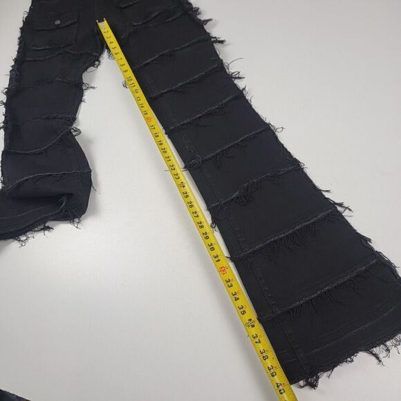 Valabasas Mens Stacked Button Fly Distressed Jeans Size 38 Fringed Black Pants - Picture 10 of 13